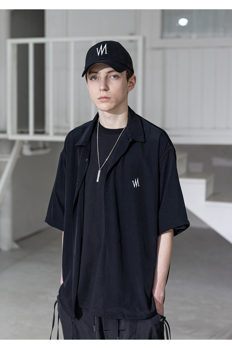 マスノウン(MASSNOUN) CI LOGO HAZARD OVERSIZED SHORT SHIRTS MSZST002-BK