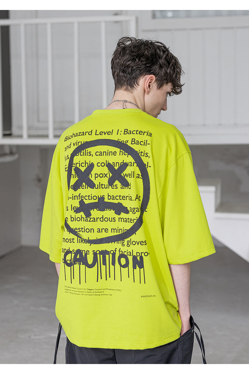 メスノウン(MASSNOUN) CAUTION SMILE OVERSIZED T-SHIRTS MSZTS003-LG