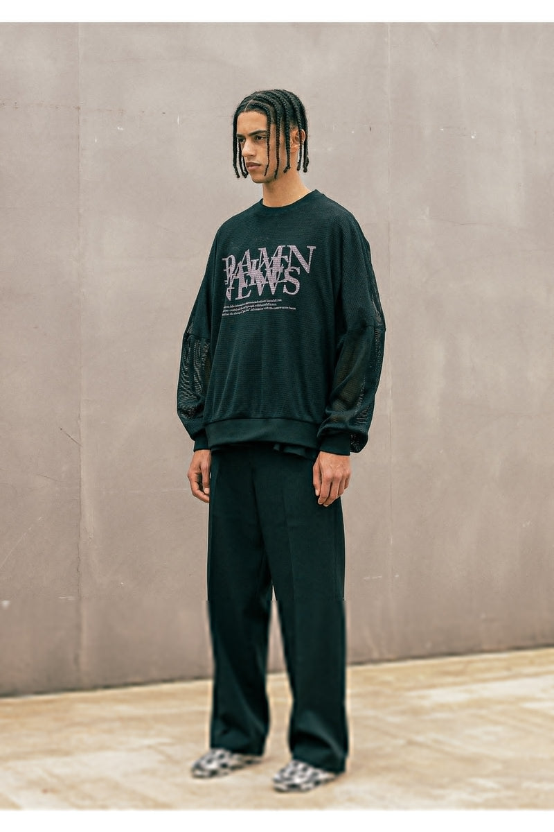マスノウン(MASSNOUN)  DAMNFAKE MESH OVERSIZED CREWNECK MUOCR001-BK