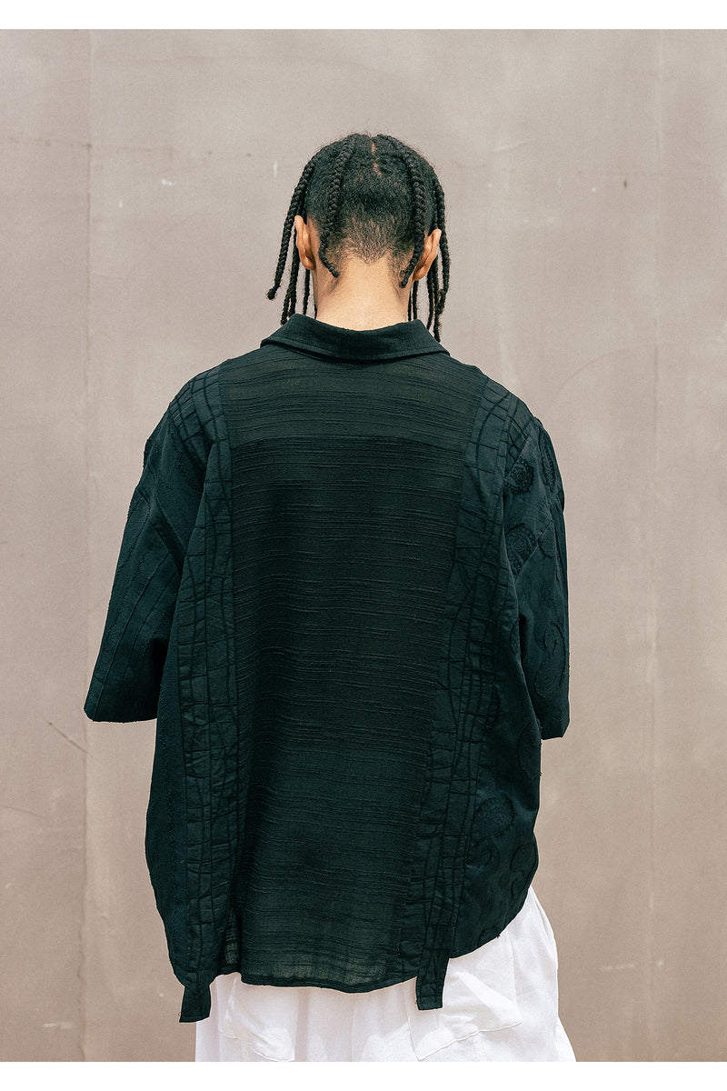 マスノウン(MASSNOUN) MULTI CHECK OVERSIZED HALF SHIRTS MUOST001-BK