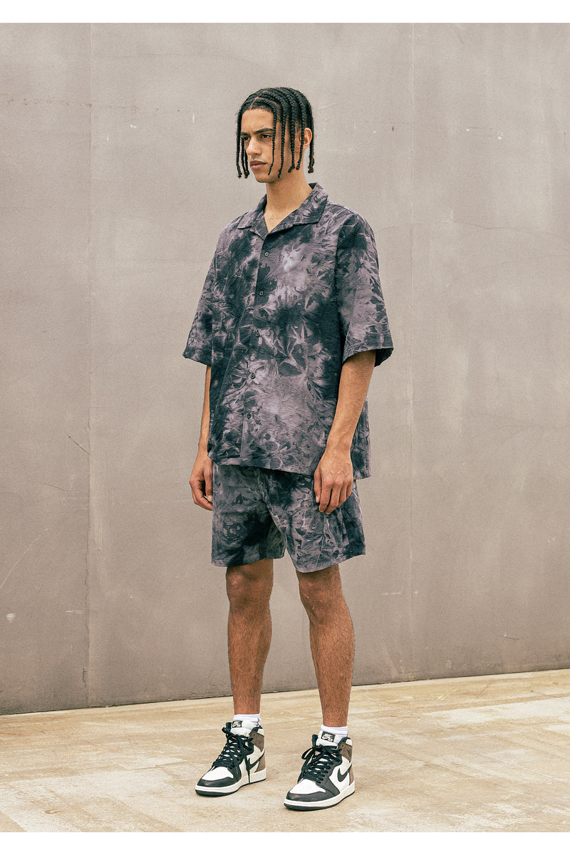 マスノウン(MASSNOUN)  TYE-DYED OVERSIZED HALF SHIRTS MUOST006-BK