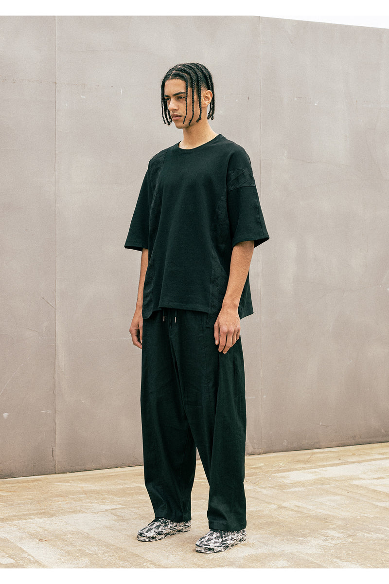 マスノウン(MASSNOUN)  SUMMER PATCHWORK OVERSIZED T-SHIRTS MUOTS005-BK