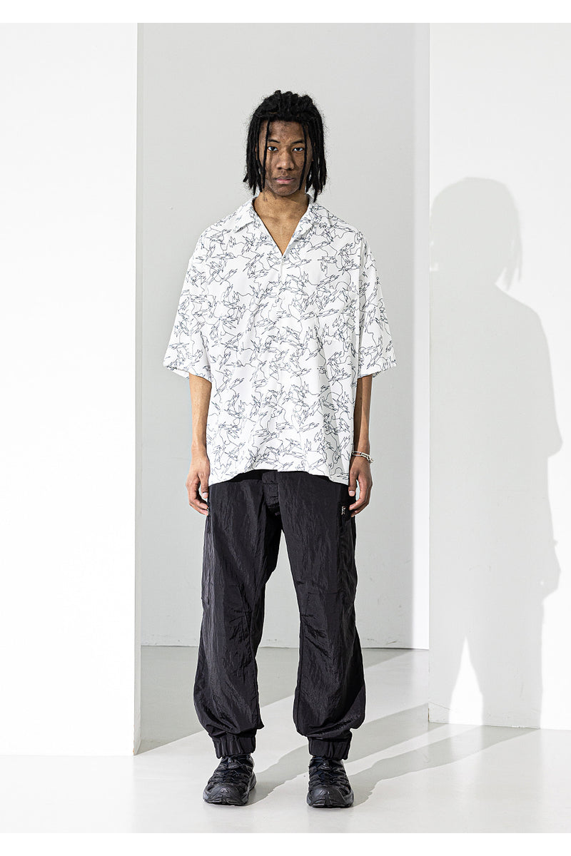 マスノウン(MASSNOUN) GEOMETRIC PATTERN OVERSIZED SHORT SHIRTS MUZST002-WT