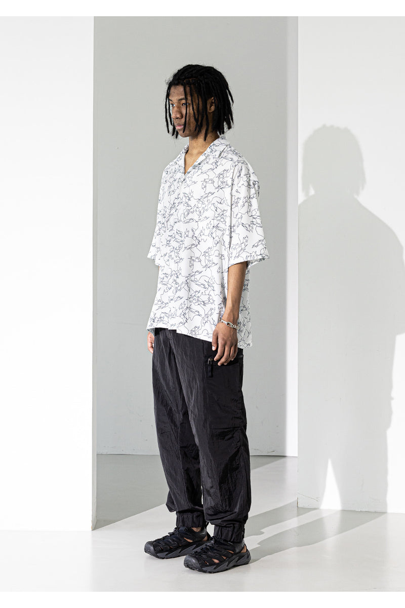 マスノウン(MASSNOUN) GEOMETRIC PATTERN OVERSIZED SHORT SHIRTS MUZST002-WT