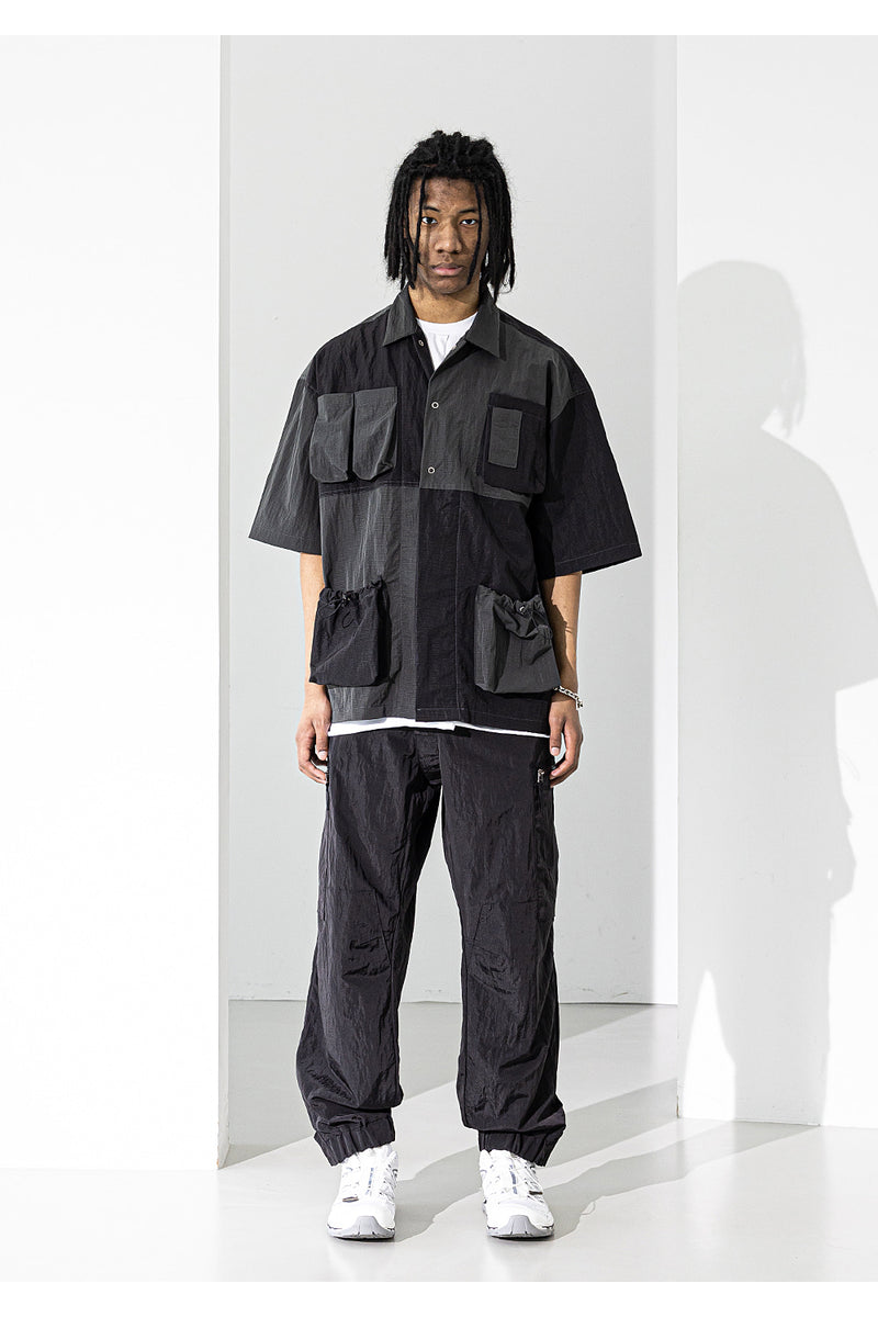 マスノウン(MASSNOUN) LIPSTACK POCKET OVERSIZED SHORT SHIRTS MUZST003-BK