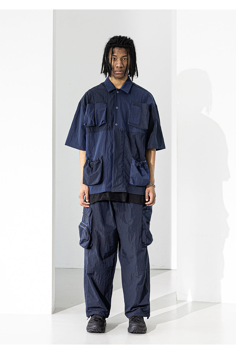 マスノウン(MASSNOUN)  LIPSTACK POCKET OVERSIZED SHORT SHIRTS MUZST003-NV