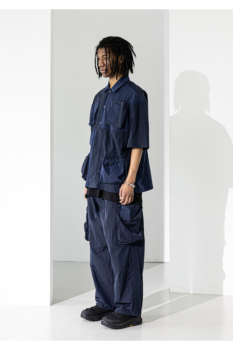マスノウン(MASSNOUN)  LIPSTACK POCKET OVERSIZED SHORT SHIRTS MUZST003-NV
