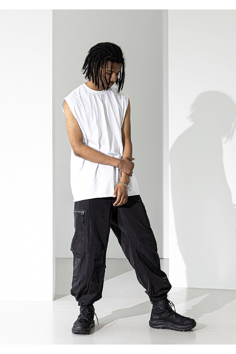 マスノウン(MASSNOUN)  RESTRUCTURE OVERSIZED SLEEVELESS MUZSV002-WT