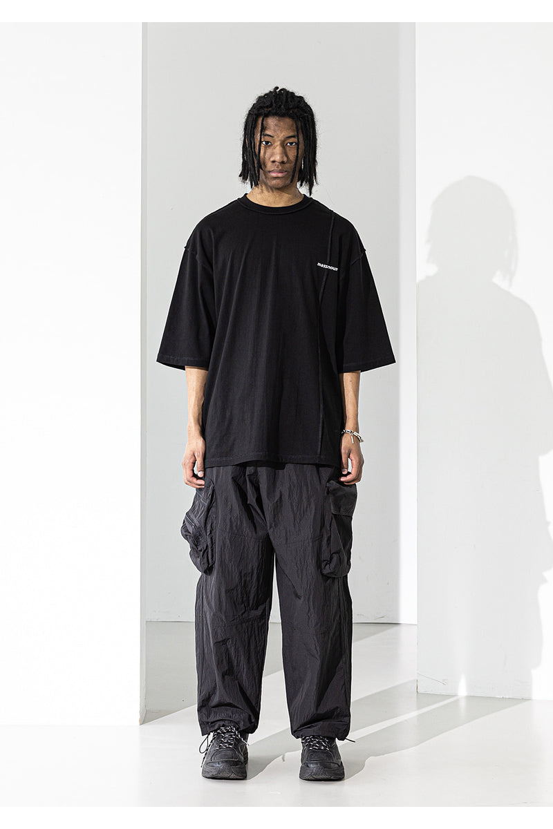 マスノウン(MASSNOUN)  SL LOGO EDGE OVERSIZED T-SHIRTS MUZTS002-BK