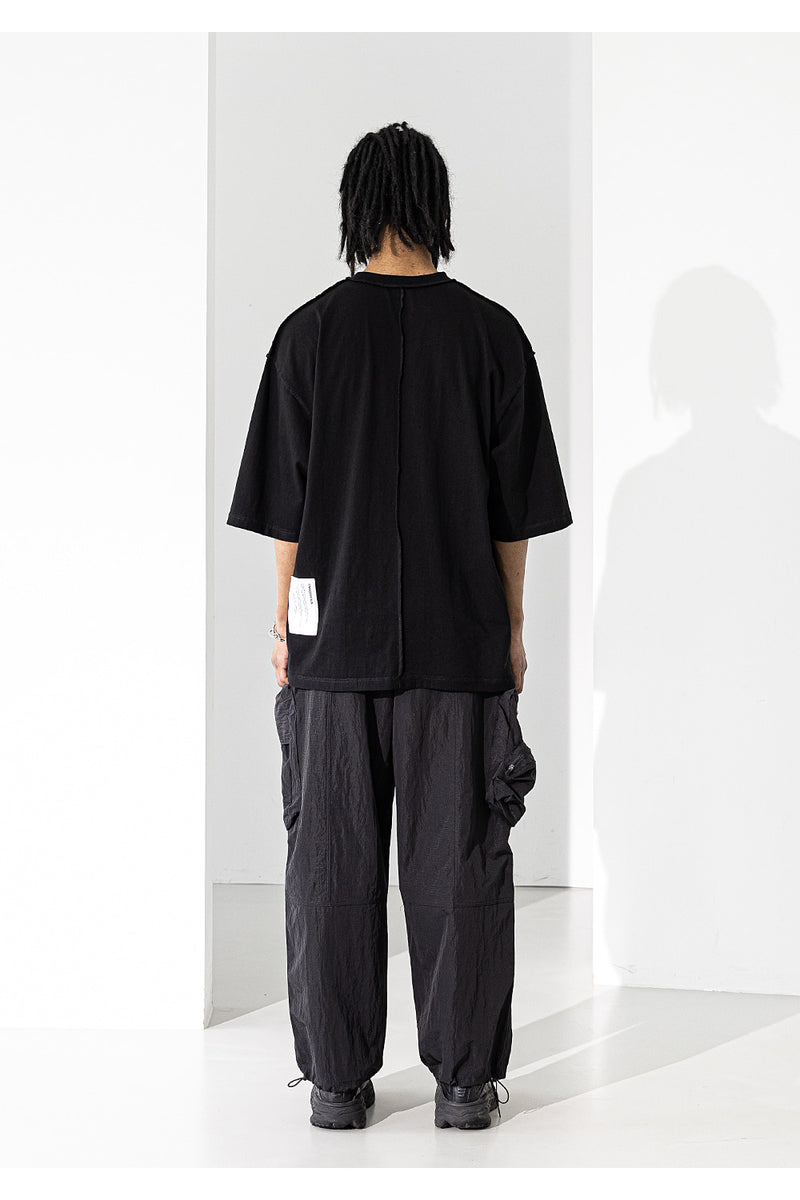 マスノウン(MASSNOUN)  SL LOGO EDGE OVERSIZED T-SHIRTS MUZTS002-BK