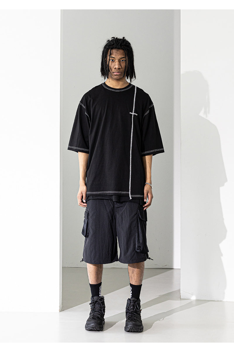 マスノウン(MASSNOUN)  RESTRUCTURE STICH OVERSIZED T-SHIRTS MUZTS003-BK