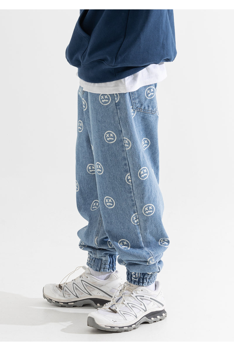 マスノウン(MASSNOUN)SMILE PATTERN DENIM PANTS MWOJP001-BL