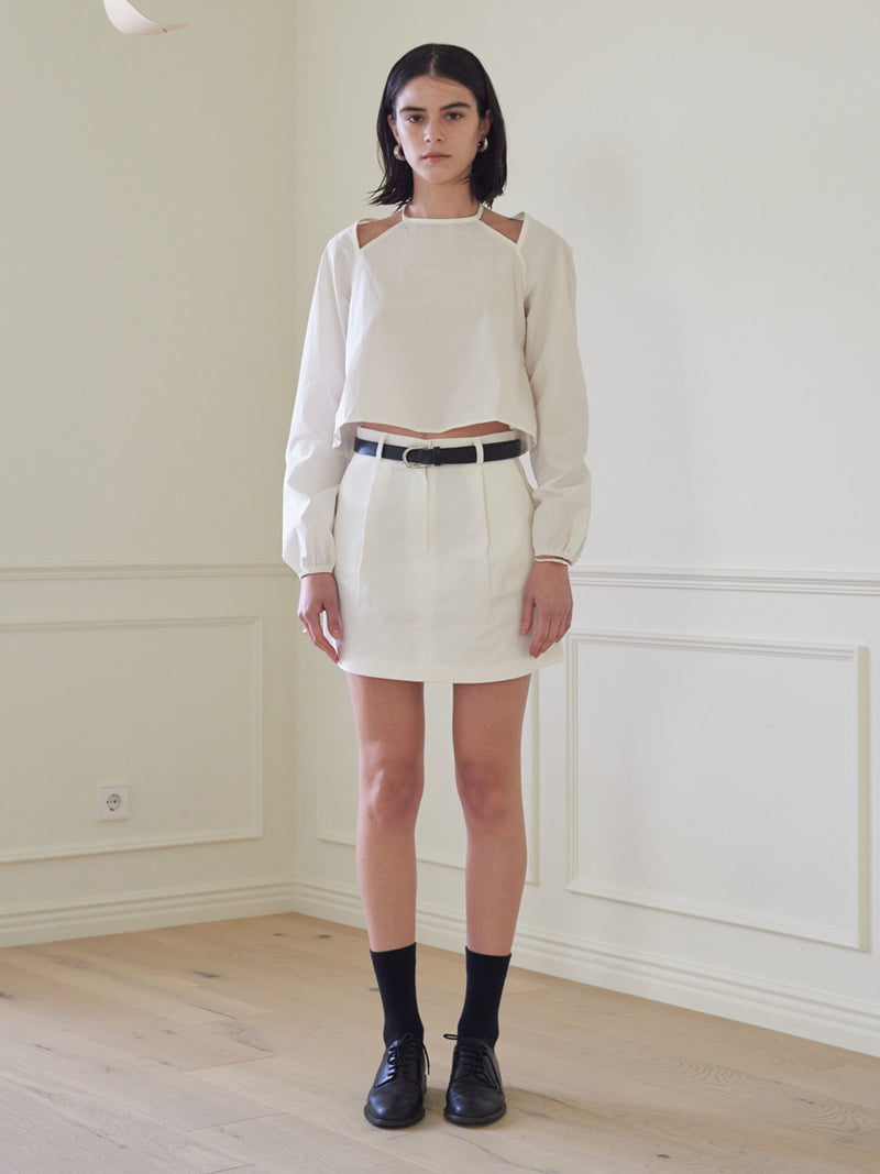 TMO BY 13MONTH（ティーエムオーバイサーティンマンス）ONE TUCK MINI SKIRTS (WHITE)