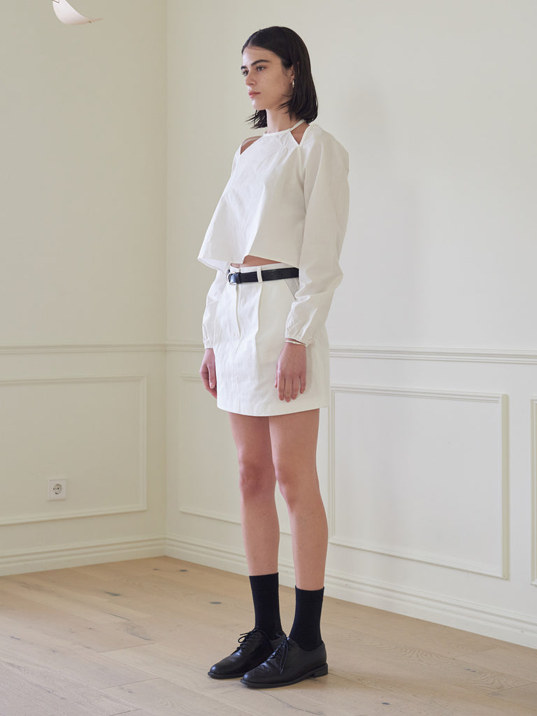 TMO BY 13MONTH（ティーエムオーバイサーティンマンス）ONE TUCK MINI SKIRTS (WHITE)