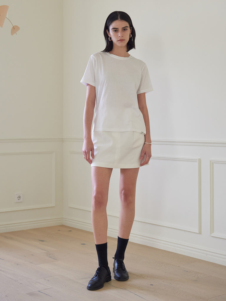 TMO BY 13MONTH（ティーエムオーバイサーティンマンス）ONE TUCK MINI SKIRTS (WHITE)
