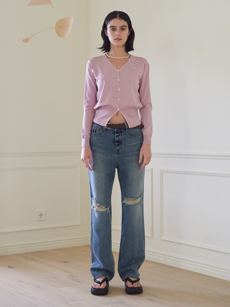 TMO BY 13MONTH（ティーエムオーバイサーティンマンス）RIBBED HEM CARDIGAN (PINK)