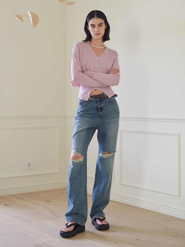 TMO BY 13MONTH（ティーエムオーバイサーティンマンス）RIBBED HEM CARDIGAN (PINK)