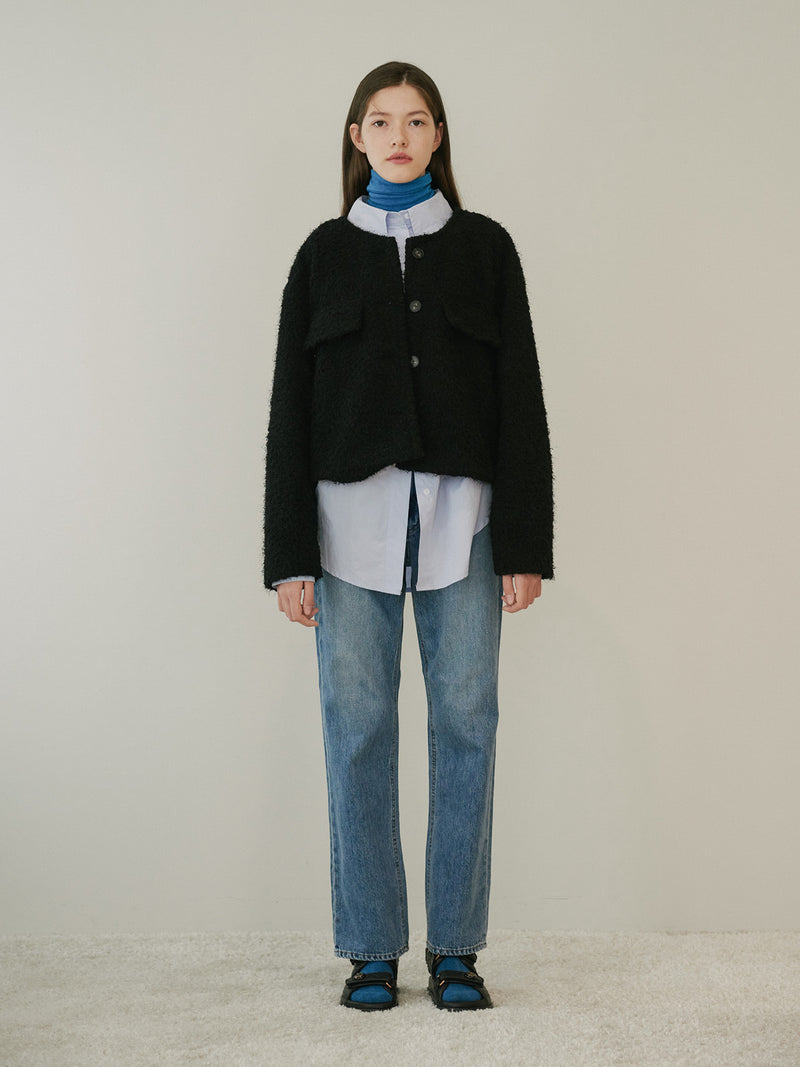 TMO BY 13MONTH（ティーエムオーバイサーティンマンス）ROUND COLLARED CROP JACKET (BLACK)