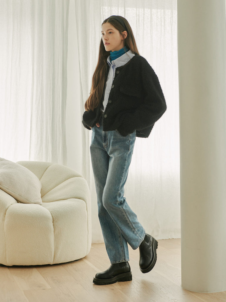 TMO BY 13MONTH（ティーエムオーバイサーティンマンス）ROUND COLLARED CROP JACKET (BLACK)