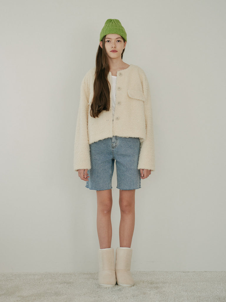TMO BY 13MONTH（ティーエムオーバイサーティンマンス）ROUND COLLARED CROP JACKET (IVORY)