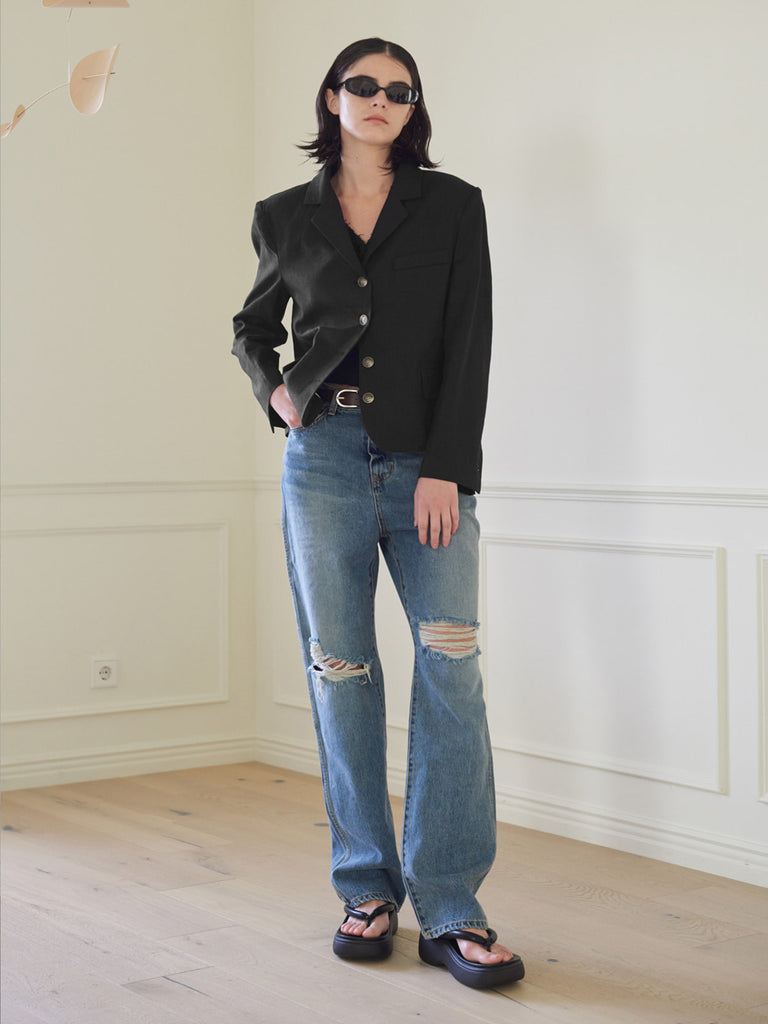 TMO BY 13MONTH（ティーエムオーバイサーティンマンス）SINGLE LINEN JACKET (BLACK)