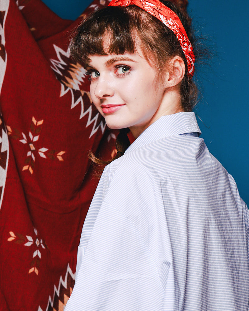 ダブルユーブイプロジェクト(WV PROJECT) THROUGH STRIPE SHIRT BLUE SYSS7273