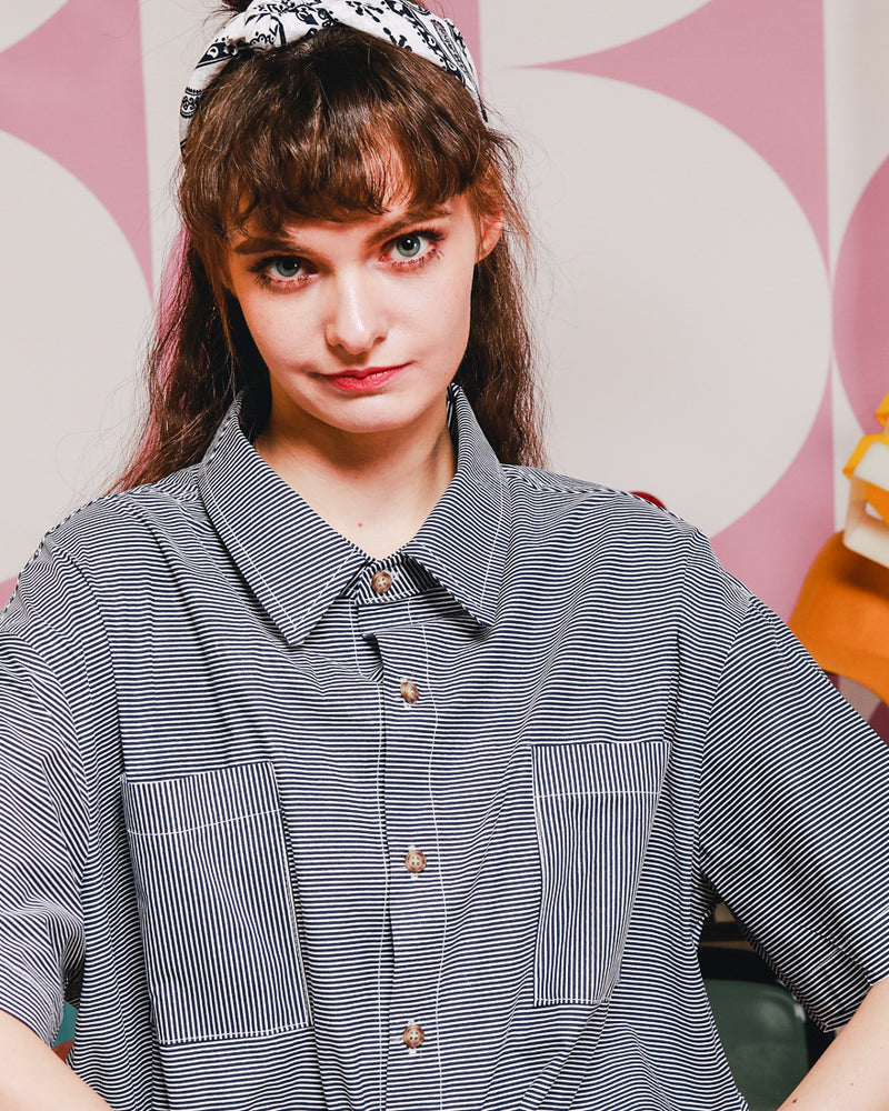 ダブルユーブイプロジェクト(WV PROJECT) THROUGH STRIPE SHIRT NAVY SYSS7273