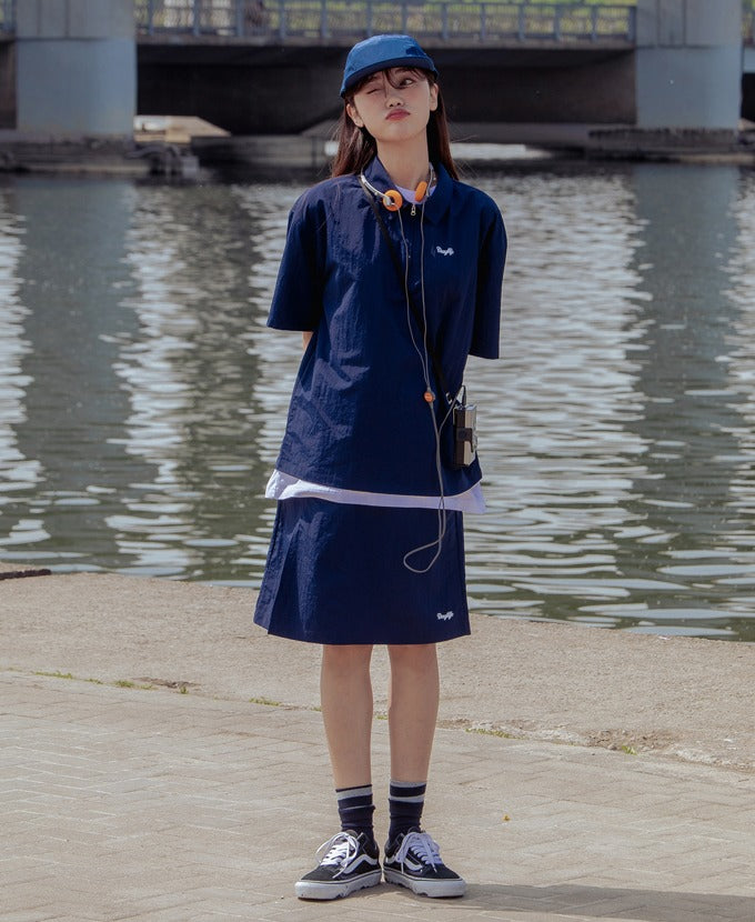デイライフ(Daylife) Nylon Midi Skirt (Navy)