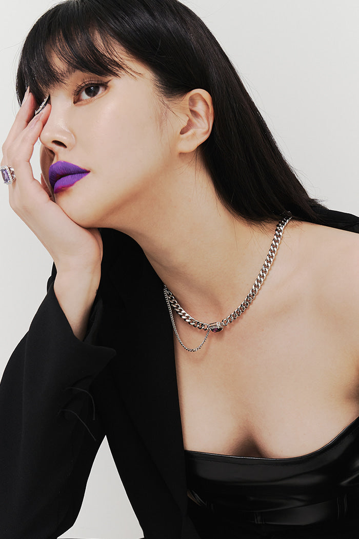 BLACKPURPLE (ブラックパープル) Square Cubic Chain Necklace_Purple (Silver)