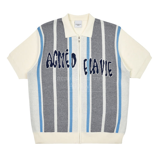 アクメドラビ(acme' de la vie) STRIPE FRONT ZIP UP KNIT IVORY