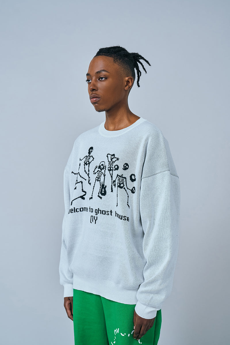 オーワイ(OY) SKULL FAMILY KNIT-WHITE