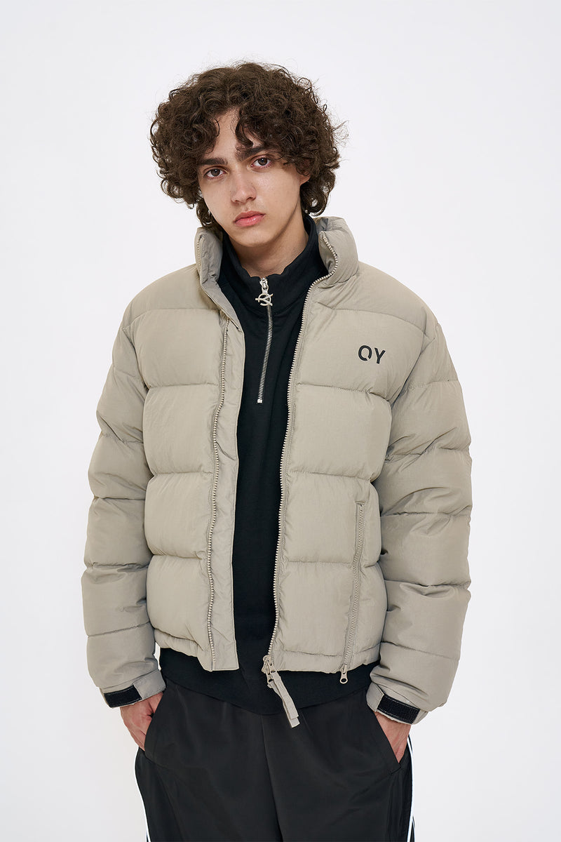 オーワイ(OY) SIDE ZIPPER LOGO DOWN JUMPER-GREY