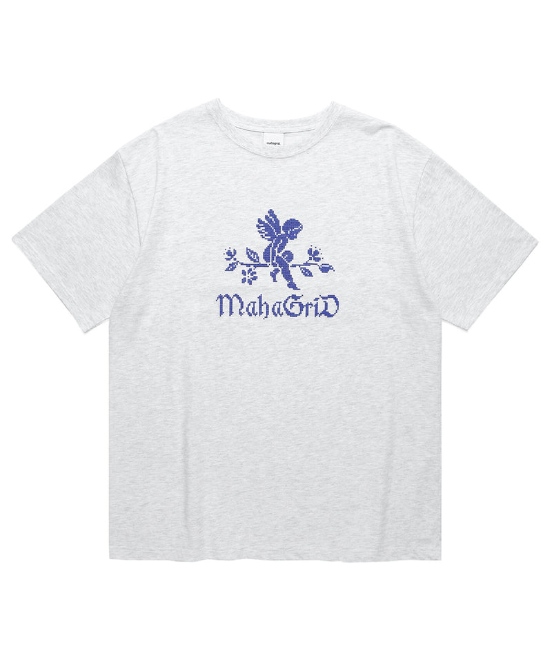 mahagrid (マハグリッド) ANGEL CROSS STITCH TEE [LIGHT GREY]