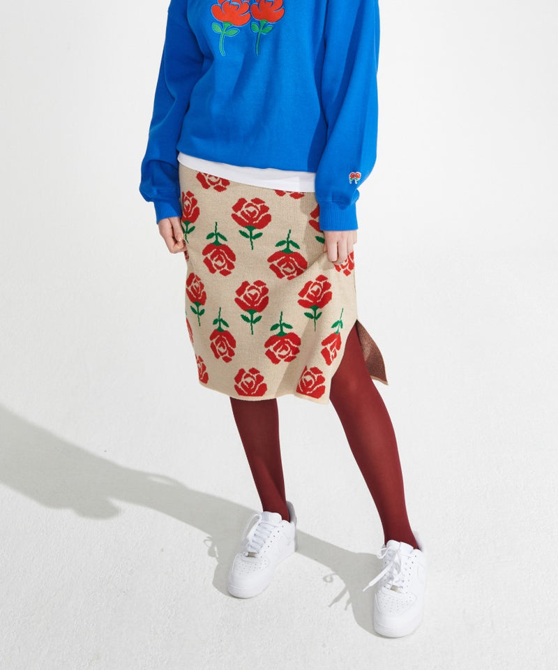 ワンダービジター(WONDER VISITOR)  Rose patern Knit Skirt [Beige]