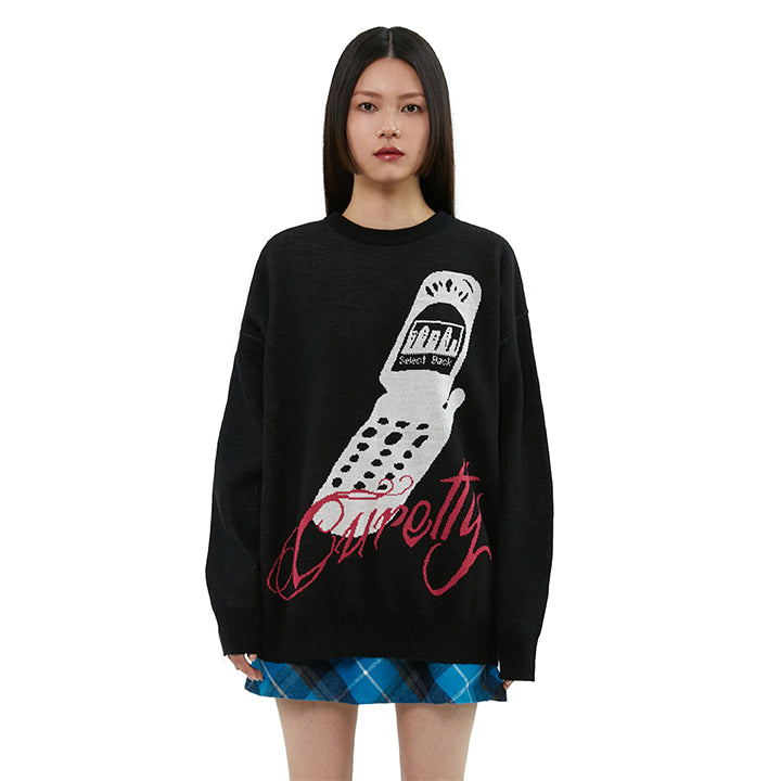 curetty (キュリティー)  C 90S GRAPHIC JACQUARD KNIT TOP_BLACK