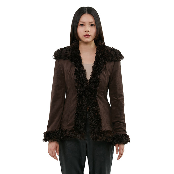 curetty (キュリティー) C FUR TRIMMING SUEDE JACKET_DARK BROWN
