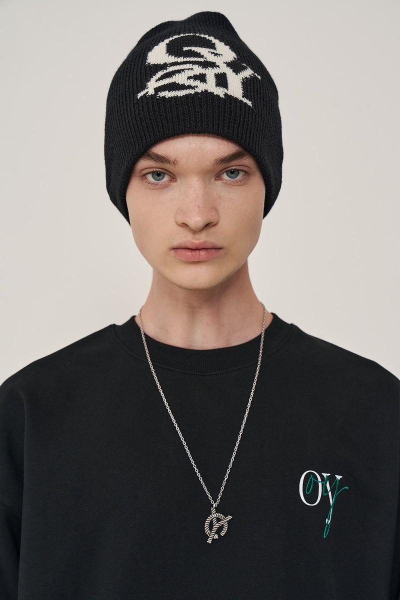 オーワイ(OY) OVERLAP LOGO BEANIE-BLACK