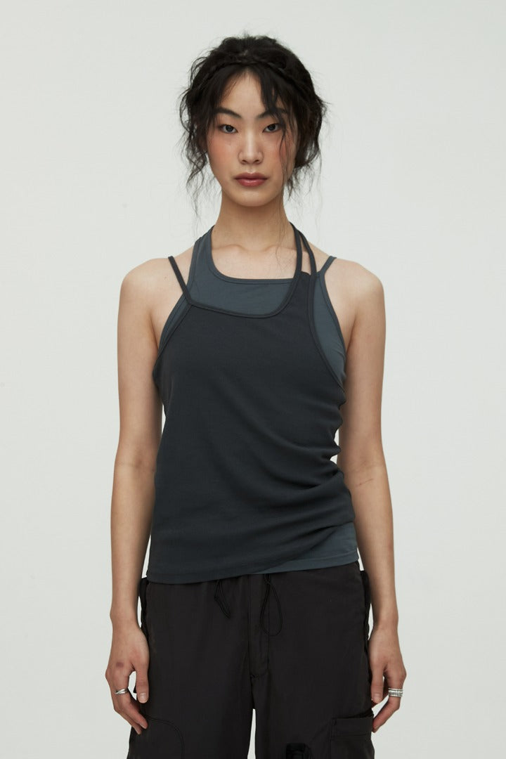 nache(ナチェ) LAYERED COTTON SLEEVELESS - CHARCOAL