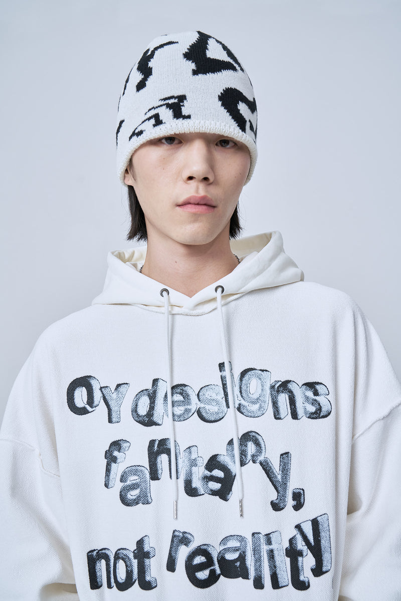 オーワイ(OY) REVERSE BLEND LOGO HOODIE-WHITE