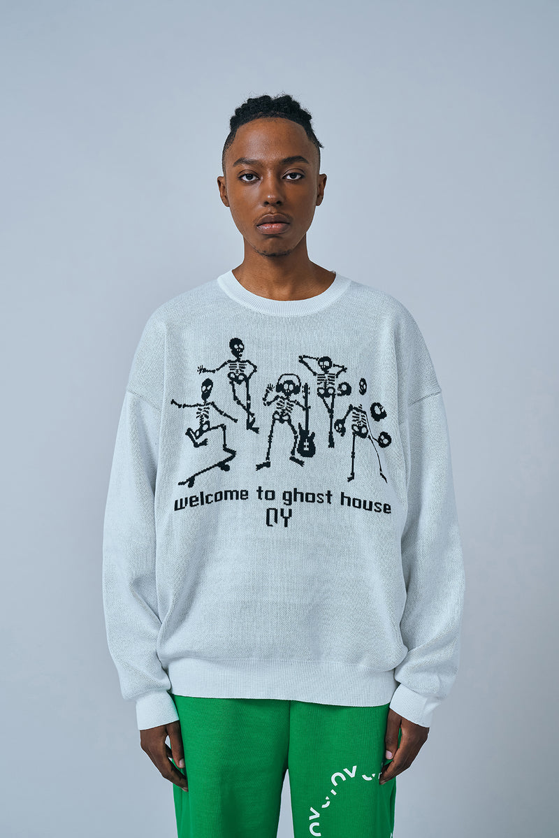 オーワイ(OY) SKULL FAMILY KNIT-WHITE