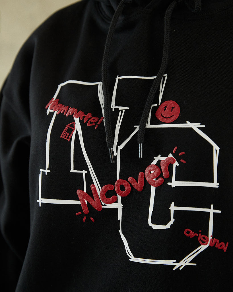 NCOVER（エンカバー）NC LINE LOGO POINT HOODIE-BLACK