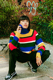 シディスコンマ(SHETHISCOMMA)STRIPE TURTLENECT KNIT