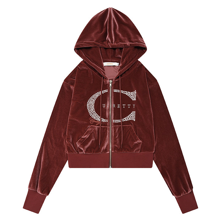 curetty (キュリティー)  C LOGO RHINESTONE HOODIE ZIP-UP_BURGUNDY