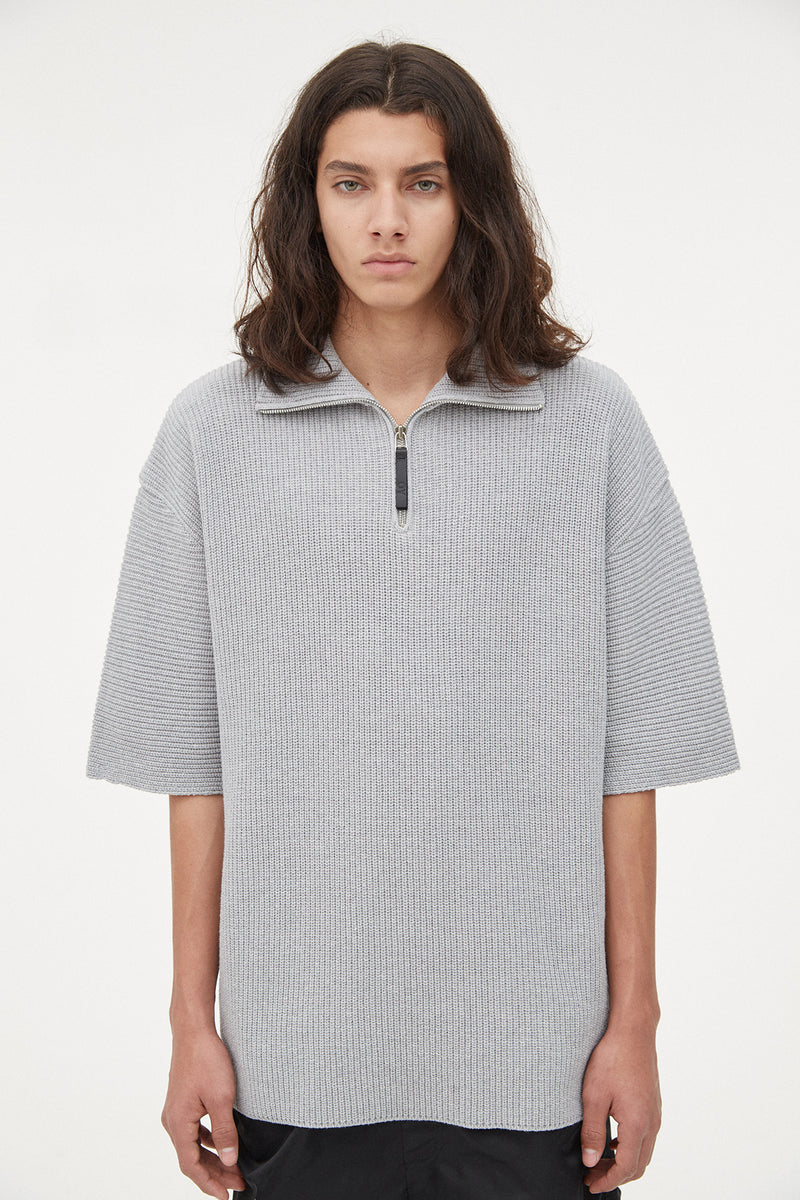 オーワイ(OY) LOGO ZIPPER POLA HALF KNIT-GREY