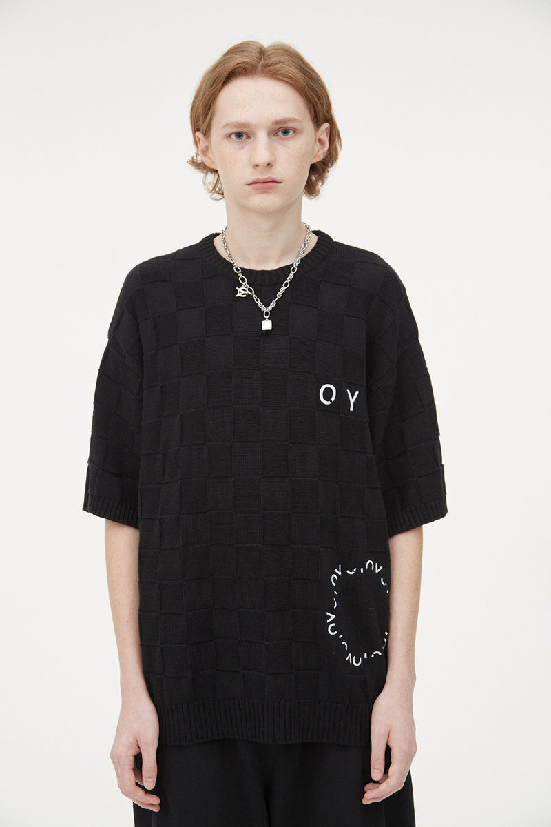 オーワイ(OY) ROUND LOGO SQUARE HALF KNIT-BLACK