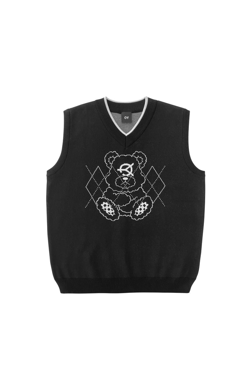 オーワイ(OY) ARGYLE STITCH ODOLLY KNIT VEST-BLACK