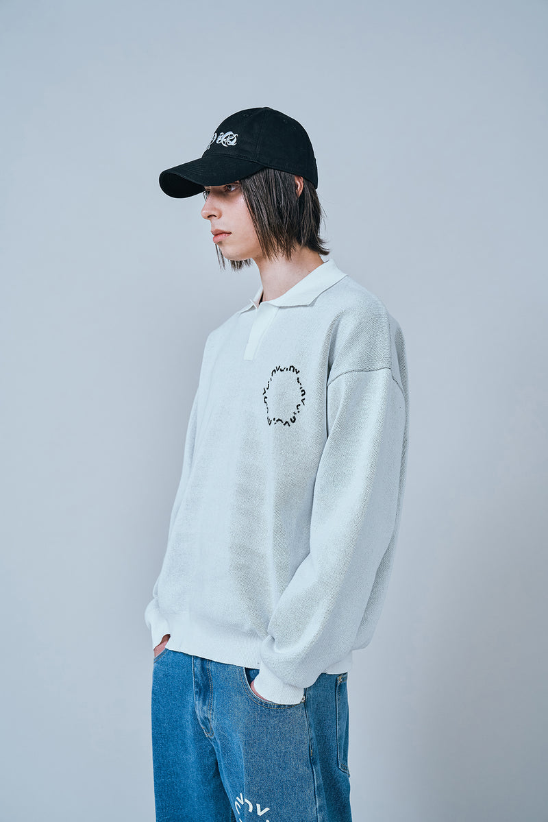 オーワイ(OY) ROUND LOGO COLLAR KNIT-WHITE