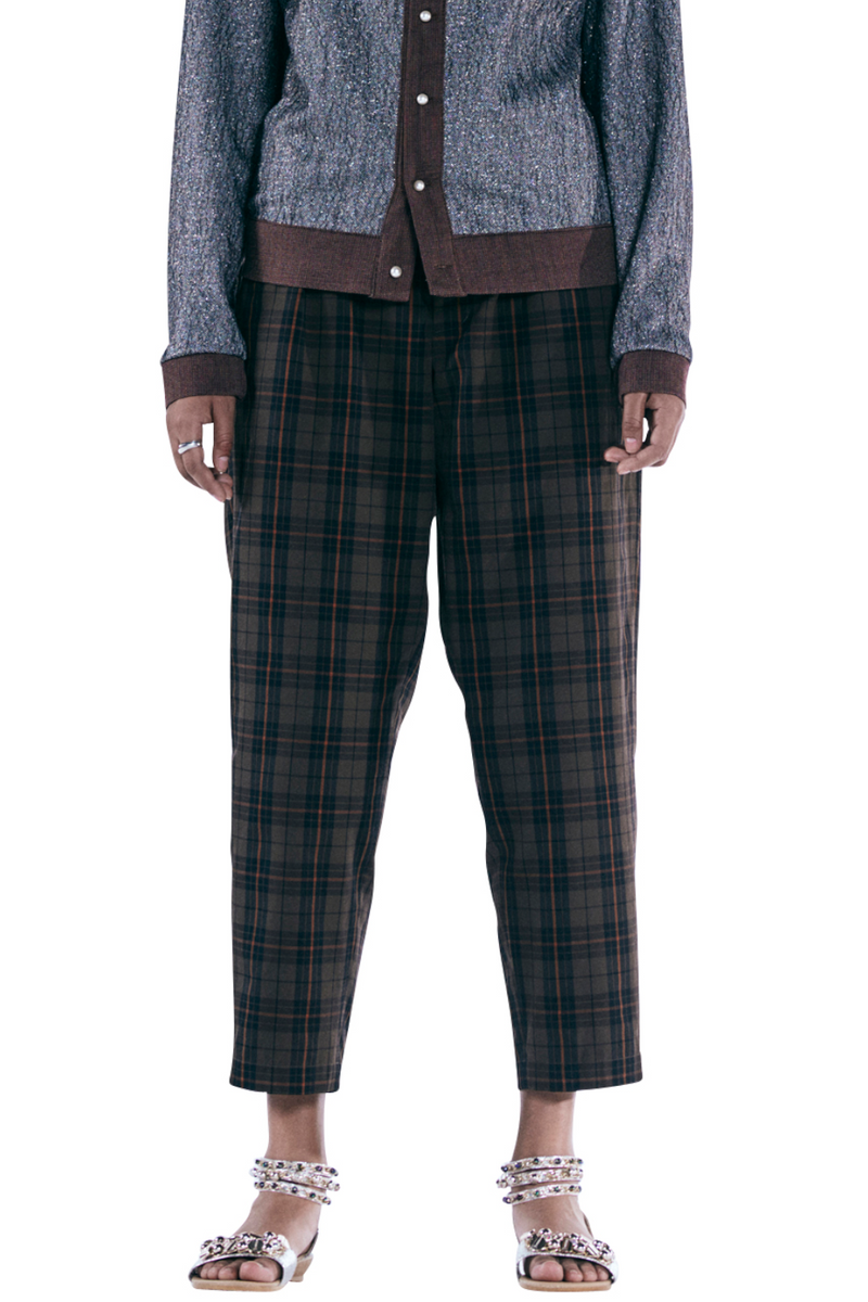 レイブレス(LABELESS) BROWN CHECK REVERSIBLE TAPERED PANTS