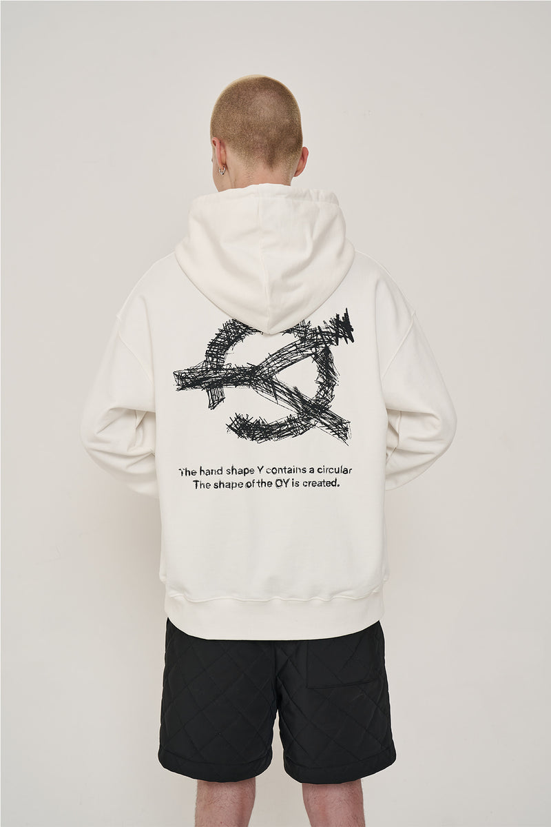 オーワイ(OY) SKETCH LOGO HOODIE-WHITE
