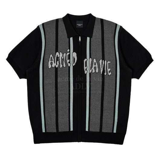 アクメドラビ(acme' de la vie) STRIPE FRONT ZIP UP KNIT BLACK
